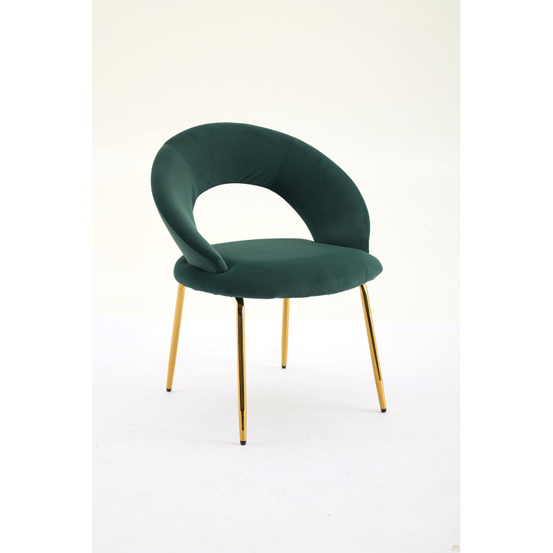 Ensemble de 1 chaises de salle à manger en tissu Teddy avec dossier incurvé et pieds en métal, Vert