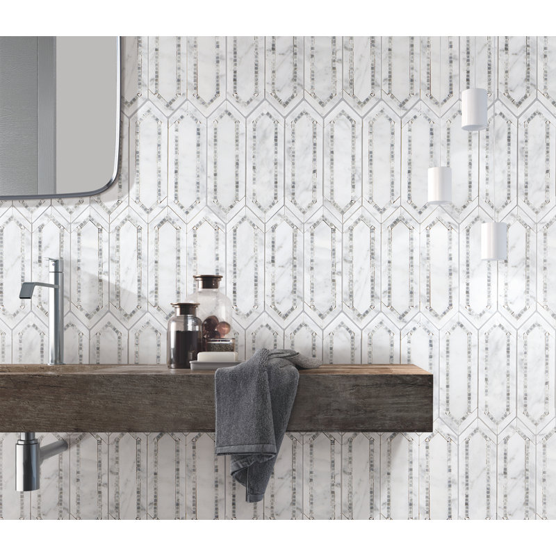 2" x 6.5" Natural Stone Color Variation Honeycomb Mosaic Wall & Floor Tile, White Carrara / Italian Gray
