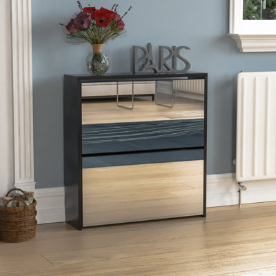 Muskoka 2 Drawer Mirrored Flip Down Shoe Storage Cabinet Free Standing Cabinet For Hallway