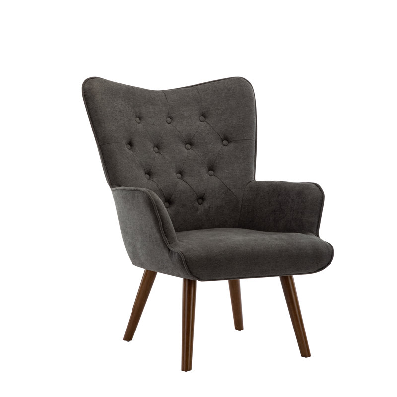 Sela Upholstered Wingback Chair, Dark Grey