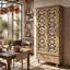 Vaisselier en bois sculpté de 70,5 po de hauteur avec portes ajourées, 3 tablettes et tiroir