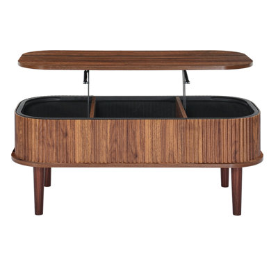 Table basse à plateau relevable ovale 39,4 po avec 3 compartiments de rangement cachés, table centrale en bois de style Mid-Century avec plateau relevable pour le bureau personnel du salon, facile à assembler, noyer