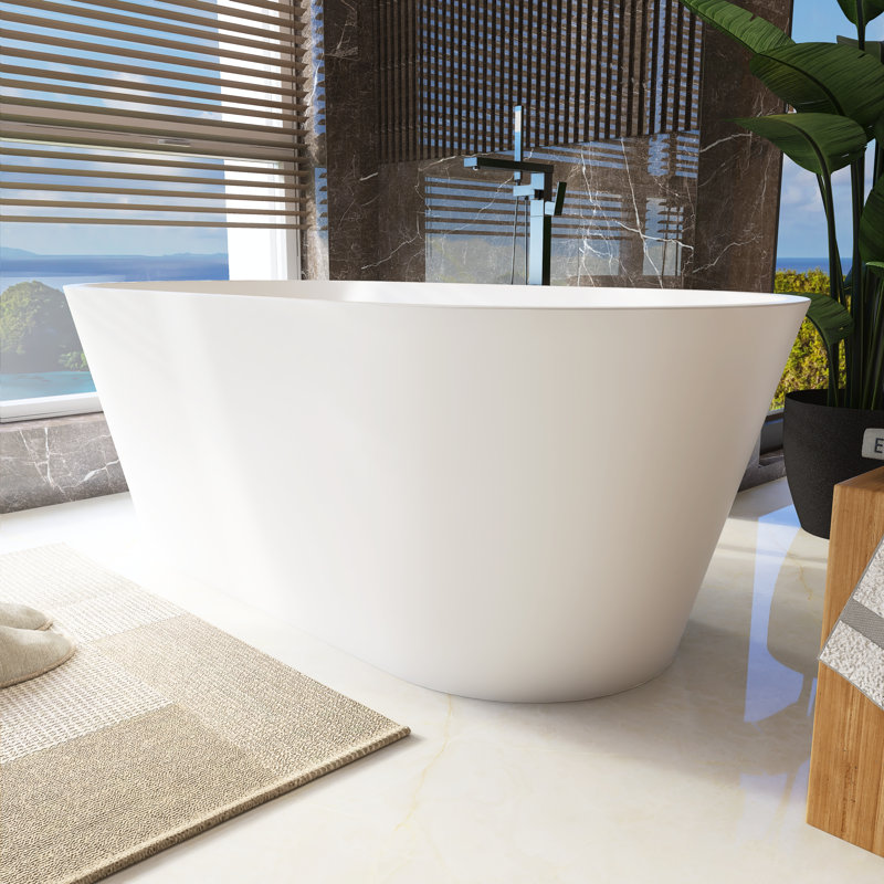 63'' x 29.5'' Freestanding Soaking Solid Surface Bathtub