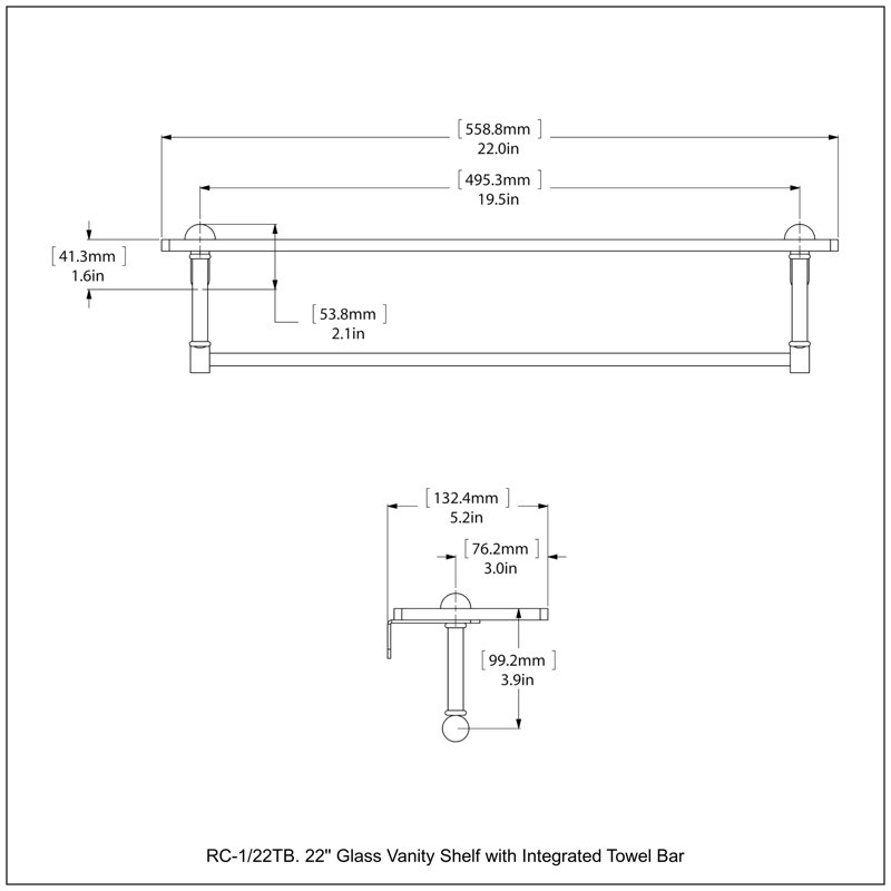 Gober Bracket Shelf with Towel Bar, 22", Brushed Bronze