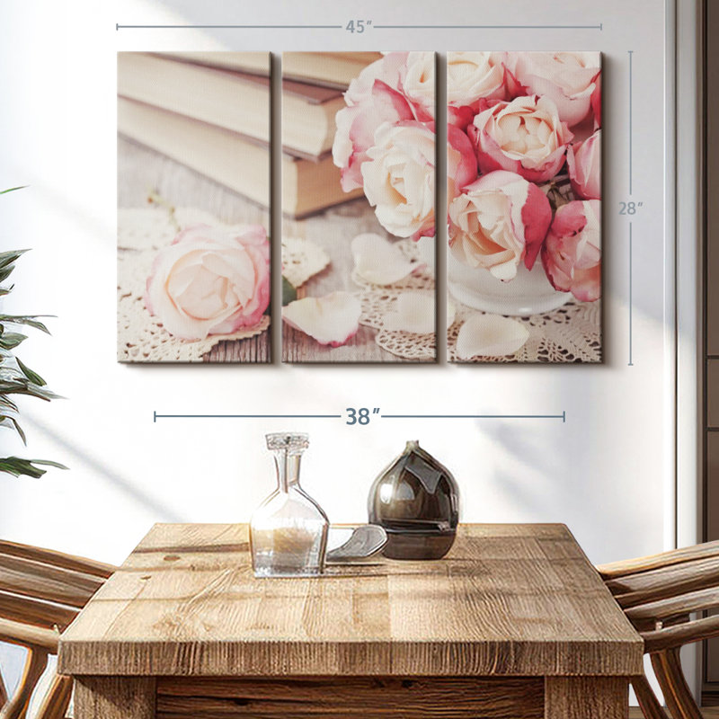 "Romans et roses" sur toile, H 28 po x l 45 po x P 1,25 po