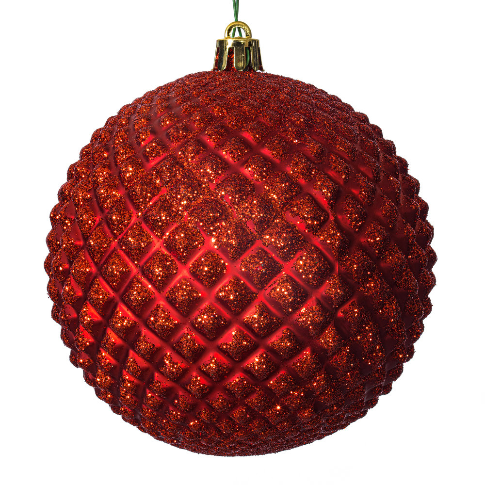 Durian Glitter Ball Ornament, Red, 4" H x 4" W x 4" D