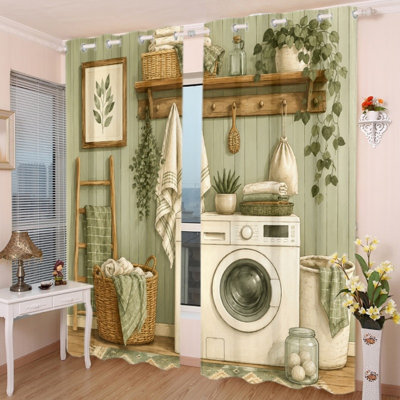 2 PCS rideaux occultant avec œillets, rideaux en polyester pour décoration de salle de lavage de plantes botaniques fraîches, isolation thermique, réduction du bruit, protection de la vie privée, traitement de fenêtre obscurcissant pour la chambre à coucher, cuisine, intérieur, décoration intérieure