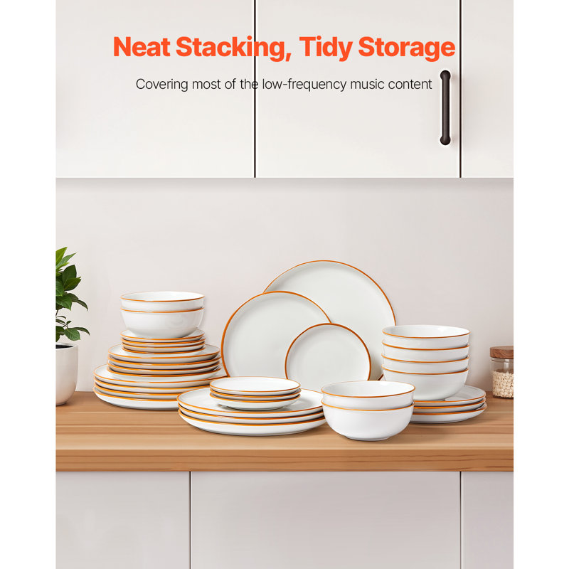 32 PCS Dinnerware Set Ceramic Plates and Bowls Sets Service for 8 White