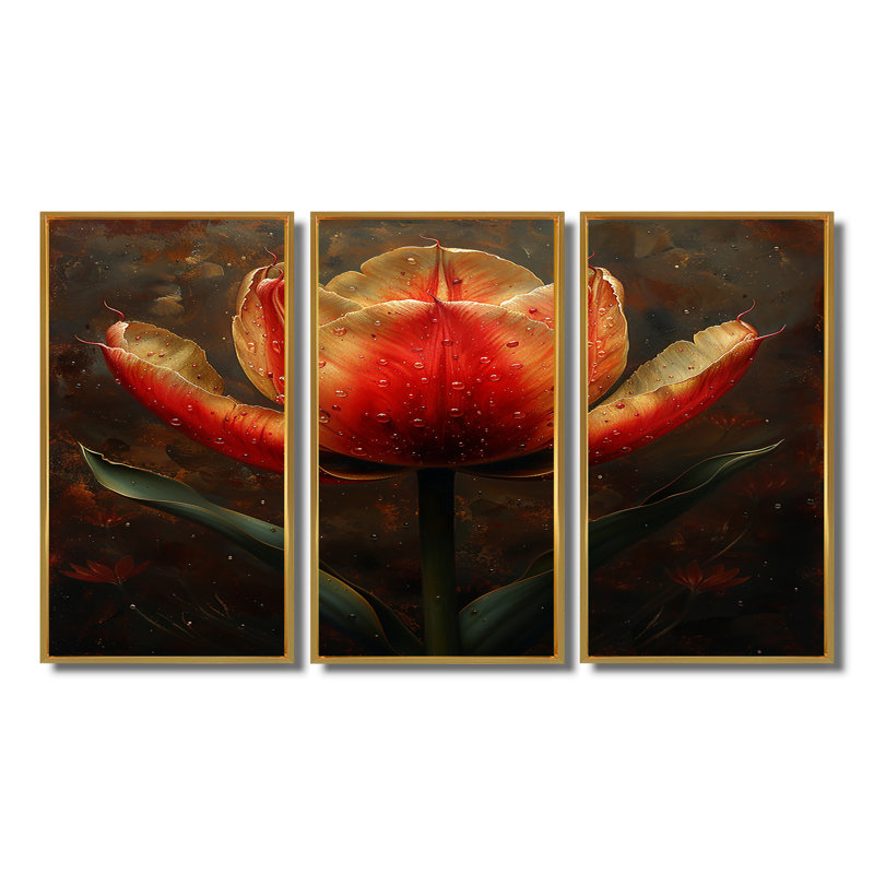 Boxborough - Ensemble de décoration murale tulipe, Cadre flottant doré, H 28 po x l 36 po x P 1 po