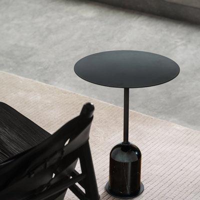 Crescin Small Round Modern Black Side Table With Marble Base Salon