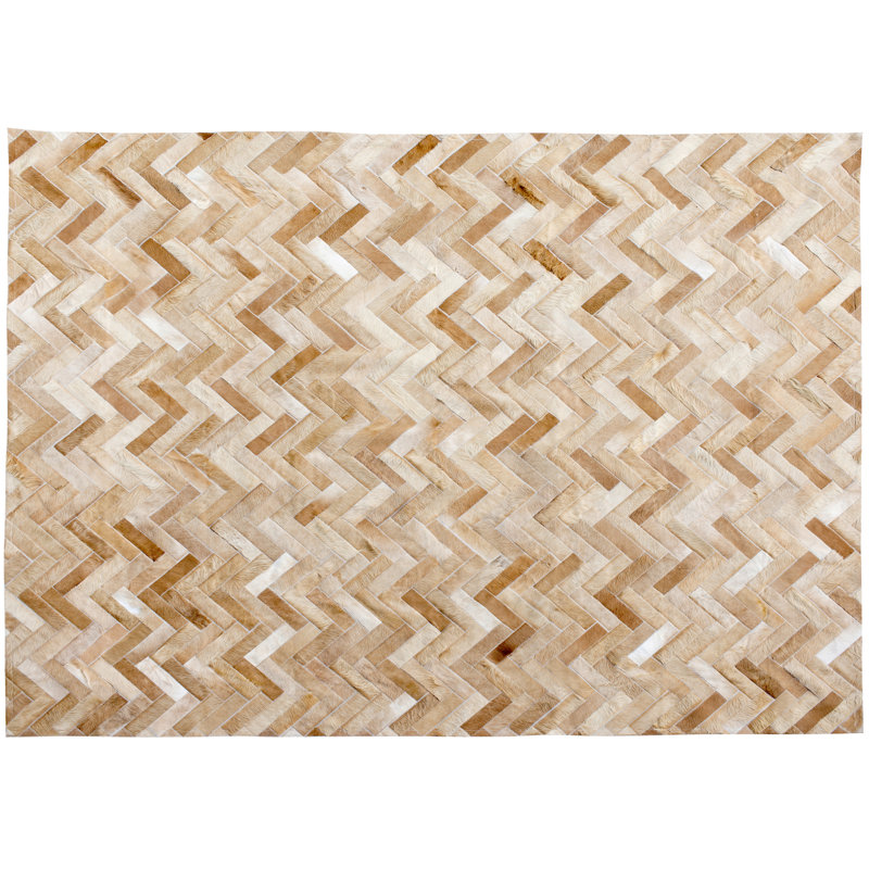 Espina Cowhide Geometric Area Rug in Caramel