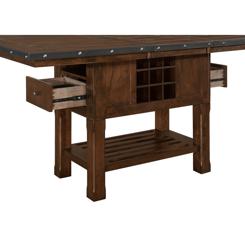 Ivaylo 6Pc Wooden Dining Table Set, Kitchen Table Set with Extension Leaf,Drawers ,Wine Rack Table