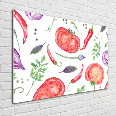 Glass Print Wall Art 100X70cm Image Printed On Glass Decorative Wall Picture Behind Toughened / Tempered Safety Real Glass For Kitchen & Living Room Theme:Tomato And Spices