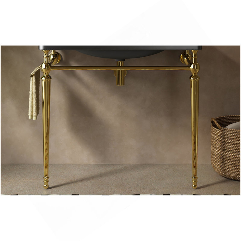 Console de salle de bain 36 po avec pieds en fer, sans lavabo et robinet, or