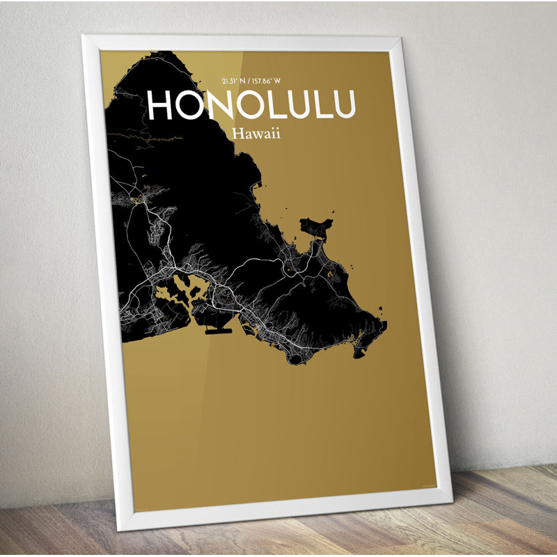 Honolulu City Map - No Frame Print, 61cm H x 45.7cm W x 0.13cm D