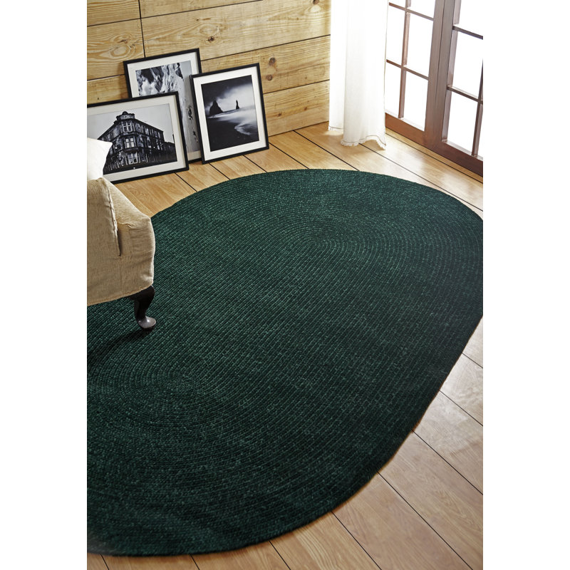 Tapis tressé en chenille de polyester Orlowski - vert émeraude, Ovale 30 po x 50 po