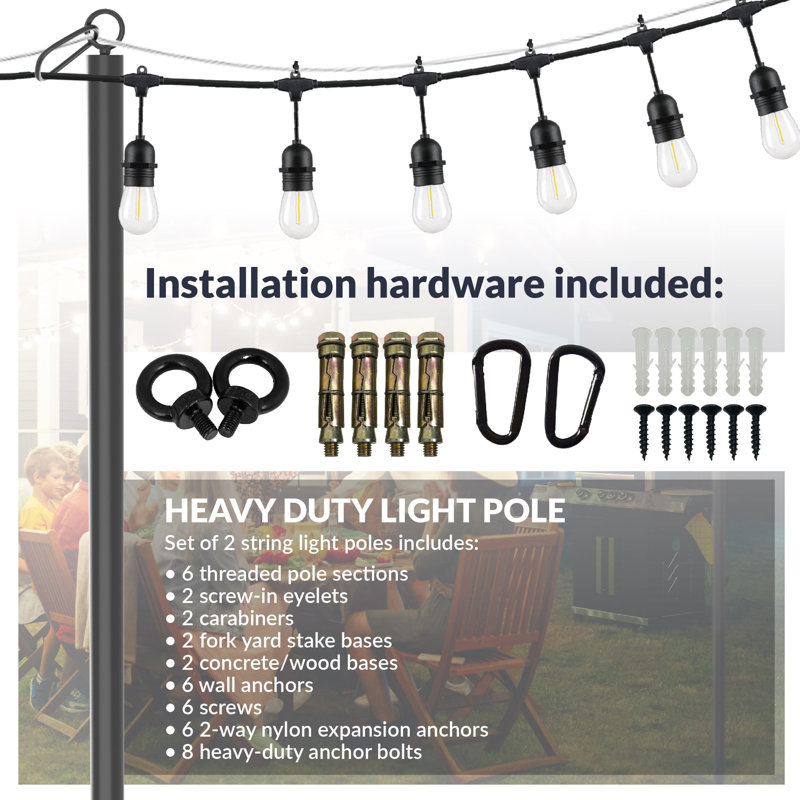 Weather Resistant 9-Foot Steel Outdoor String Light Poles