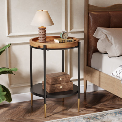 Tribesigns Round Side Table, 2-tier End Table With Solid Wood, Industrial Nightstand For Small Spaces, Living Room, Bedroom, Study Room (rustic Brown)