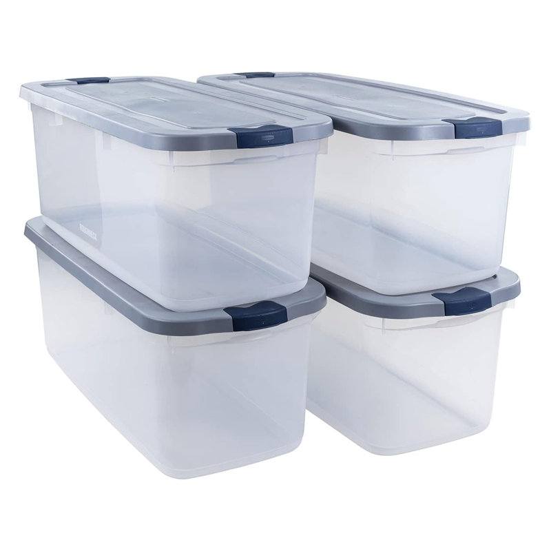  4 Pack Roughneck Clear Storage Containers, Stackable Totes, 95 Quart