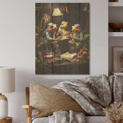 Frog Mafia Monarchy I - Frogs & Toads Wood Wall Art On Natural Pine Wood