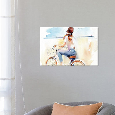 Summer, Girl, Bike by Marina Ignatova - Wrapped Canvas Print
