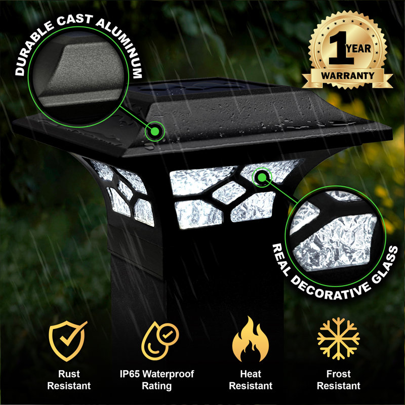 Black Aluminum LED Solar Post Cap with Glass Lens