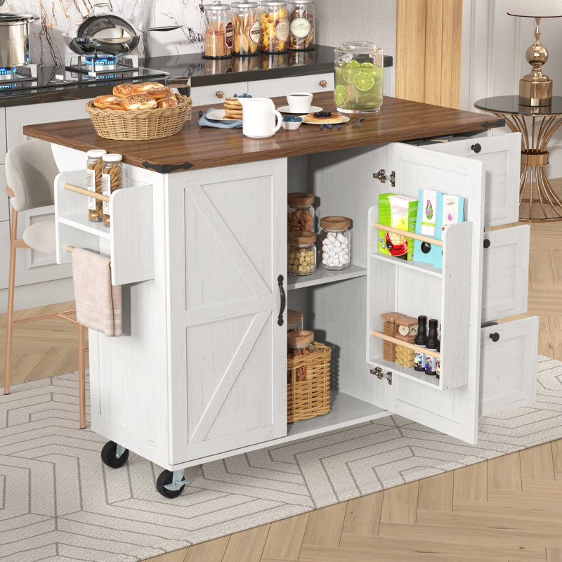 140 cm W Kitchen Island with, White