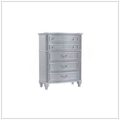 Commode à 5 tiroirs Mystic de style contemporain en bois argenté Identique à G150109159