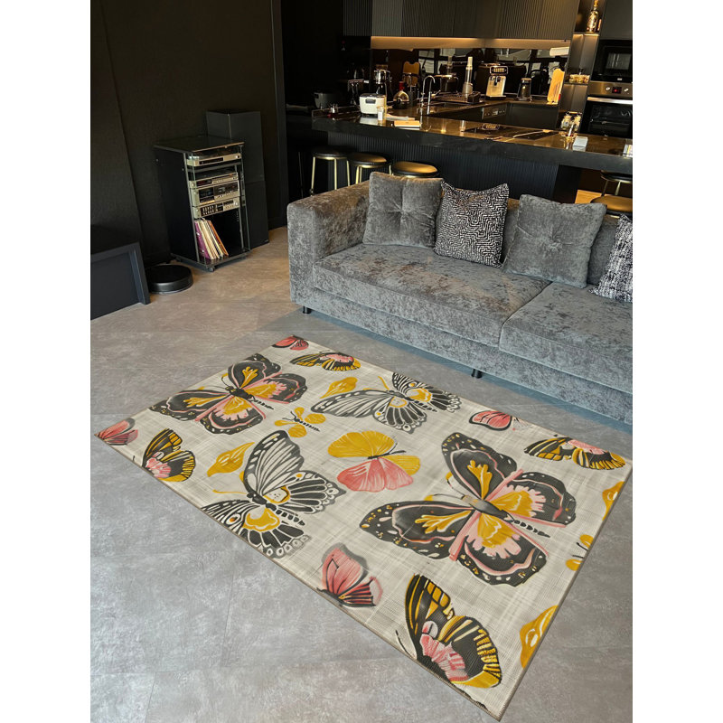 Tapis décoratif moderne jaune Paris, Rectangle 3 pi 11,24 po x 5 pi 10,87 po