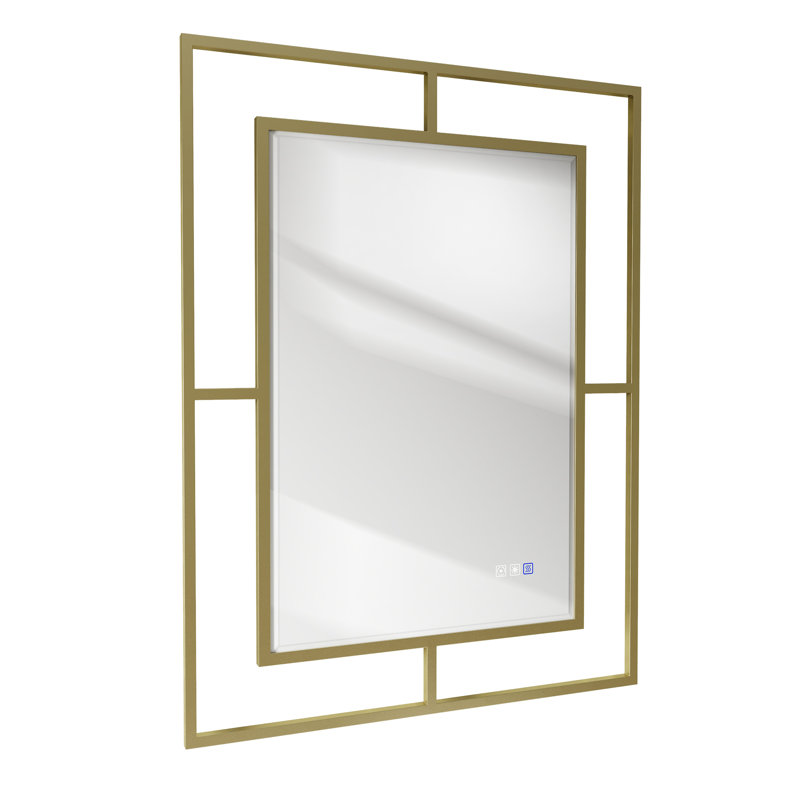 Multi-Function LED Bathroom Mirror, Decorative Handcrafted Iron Frame, Gold, 30" x 40"