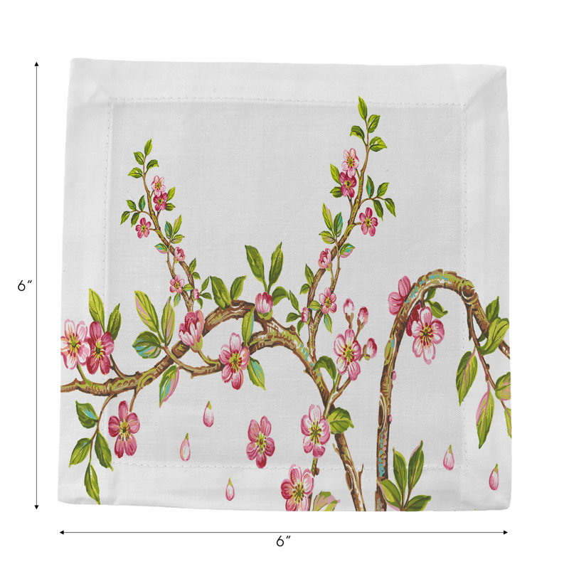 Cherry Blossom Cotton Sateen Cocktail Napkins, Pink