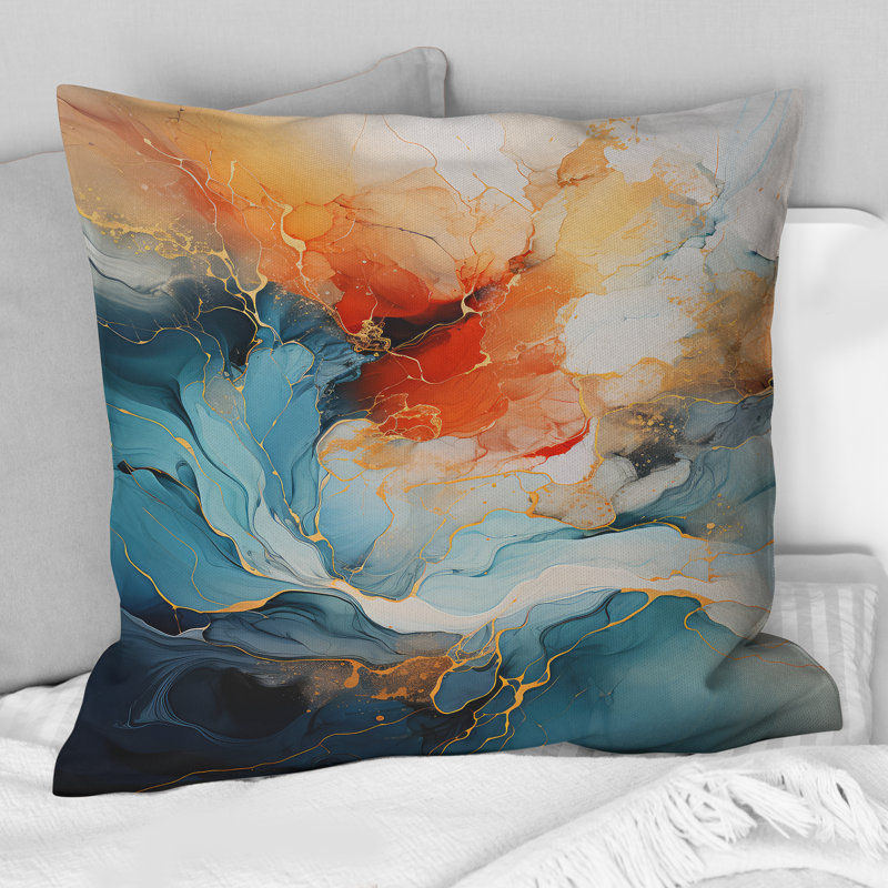 Coussin à imprimé abstrait Damas, H 18 po x l 18 po, Carré