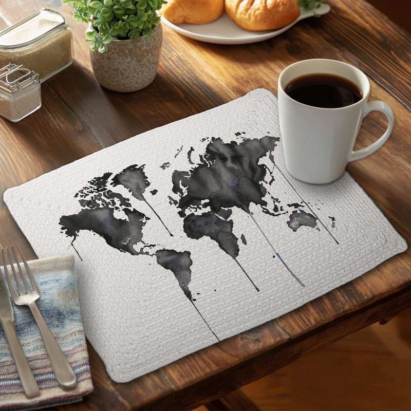 Watercolor World Map Placemat | Earth & Galaxy Blue Decor