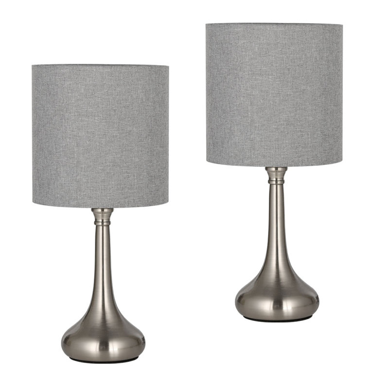 Lampe de chevet en métal avec abat-jour en métal, Gris, Argent, H 15,5 po x l 7,1 po x P 7,1 po