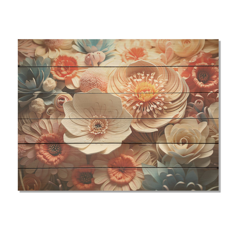 Blue And White Coral Underwater Bouquet - Coastal Coral Under Water Wood Wall Art On Natural Pine Wood, 30" H x 40" W