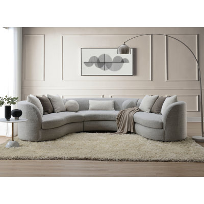 Ivria Gray Boucle Sectional Sofa W/9 Pillows