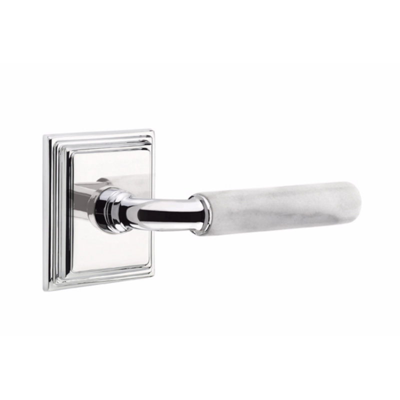 Ensemble de leviers d'intimité Emtek Select, rosette Wilshire, tige R-Bar, poignée, CF, Chrome poli / marbre blanc