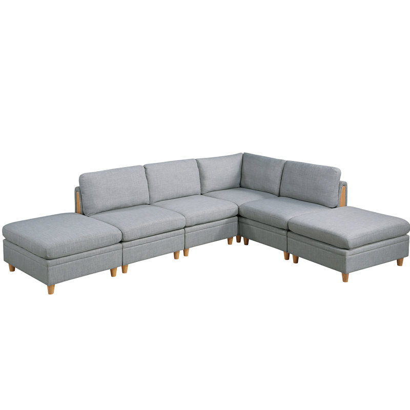 6Pc Grey Modular Joy - Chaises en tissu et avec du bois