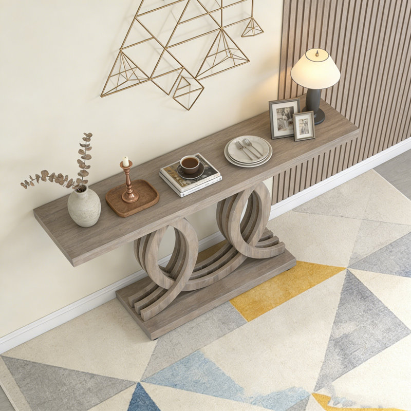 Farmhouse Hallway Sofa Table With Geometric Base, Grey