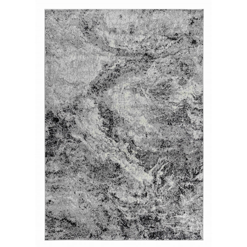 Rug Branch Micah 2' x 20' (2'3" x 20') Grey/Black Abstract Marble Indoor Runner Rug, Contemporary, Low Pile, Stain-Resistant Hallway Carpet - Entryway, Mudroom, Bedroom, and Kitchen