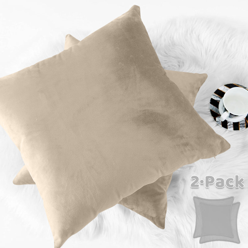 Square Luxury Velvet Cushion cover Pack of 2, Beige