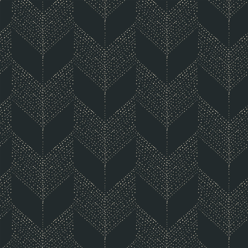 Organic Chevron 10' L x 24" W Wallpaper Roll, Black, Faux Grasscloth, Non-pasted