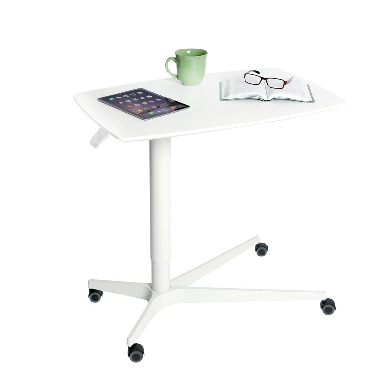 White Steel Adjustable Overbed Table with Casters