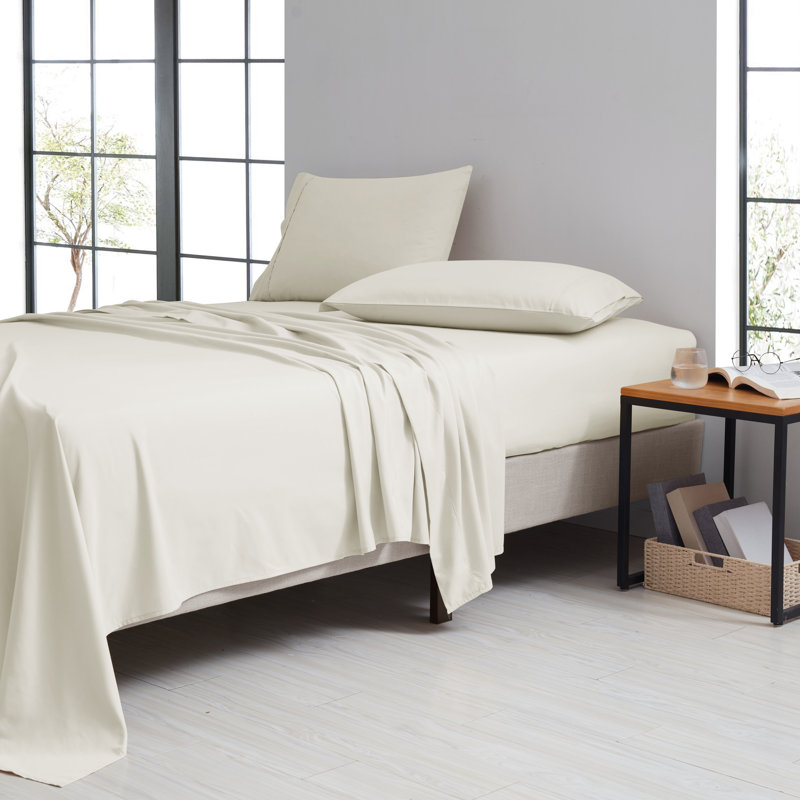 Bamboo 1800 Thread Count 4 Piece Luxury Solid Sheet Set, Full, Ivory