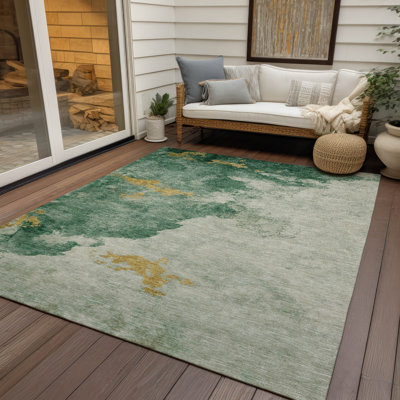 Machine Washable Indoor/Outdoor Xhevrie Emerald Rug
