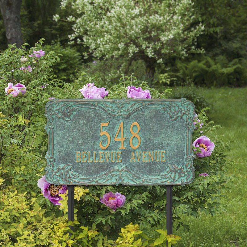 Signature Series 2-Line Lawn Address Sign, Yes, Bronze, Verdigris