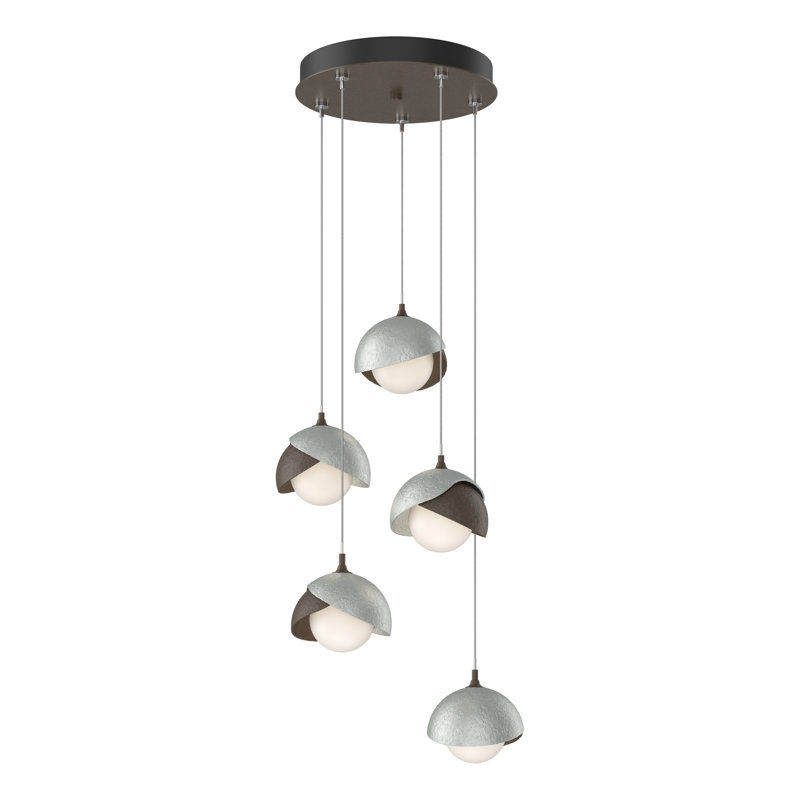 Brooklyn 5 - Light Cluster Geometric Pendant, White, Standard: 15" to 80", Soft Gold