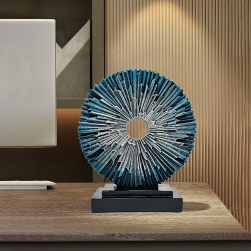Abstract Statue For Home Decor,Office Desk Sculpture For Men,Creative Round Line Ornament For Bookshelf,Modern Decorative Sculpture,Bedroom,Livngroom,Table(Blue)