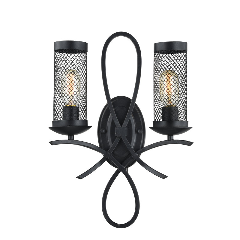 Kenosha Classic Black Mesh 2-Light Wall Sconce