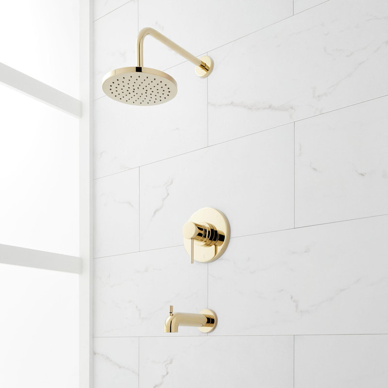 Lexia Pressure Balance Tub And Shower Set, Polished Brass